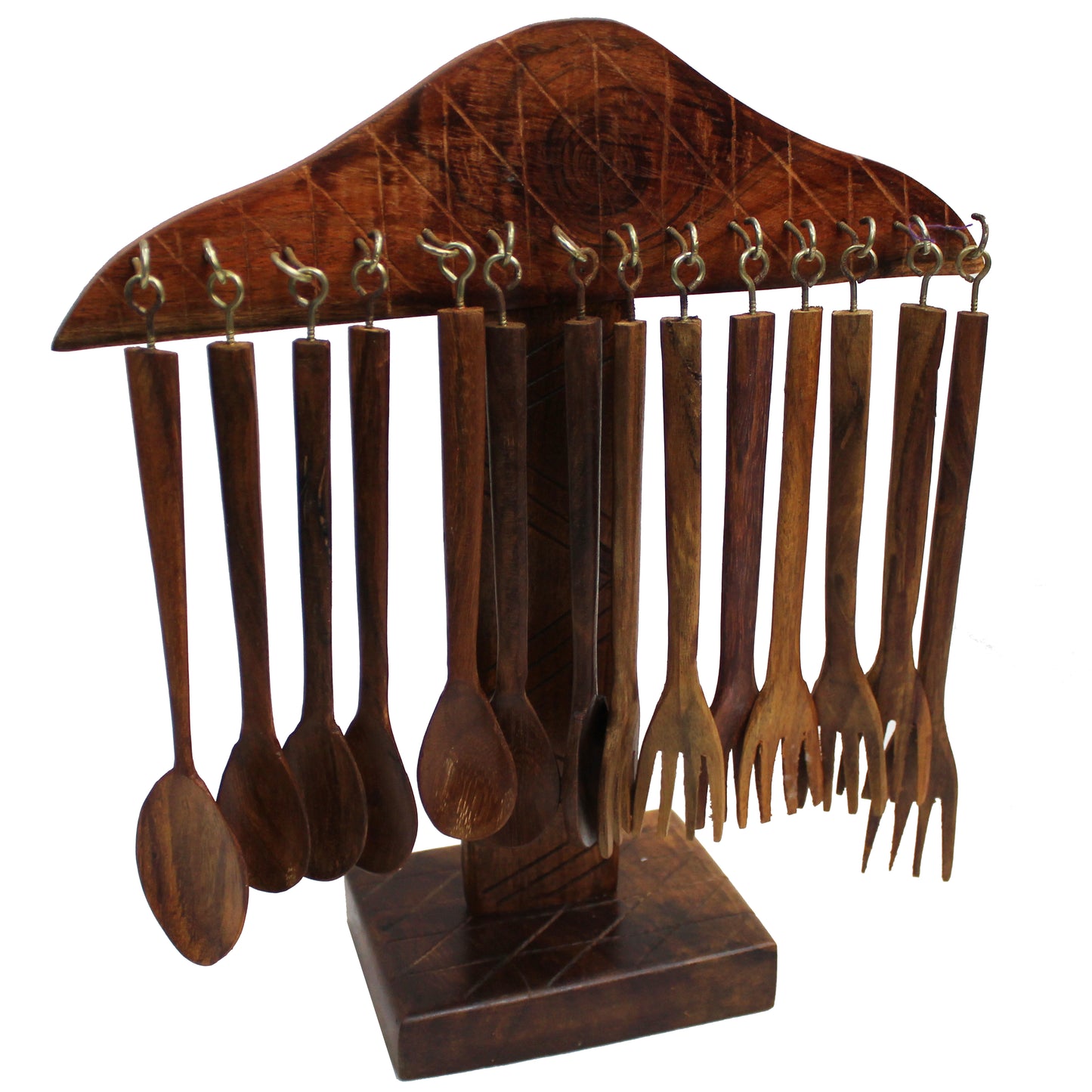 Natural Geo Rosewood Handcarved Decorative Spoon Set with Stand