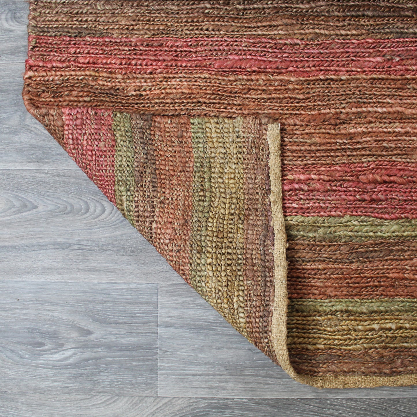 Natural Geo Spontaneous Jute Handwoven Maroon/Orange Striped Area Rug