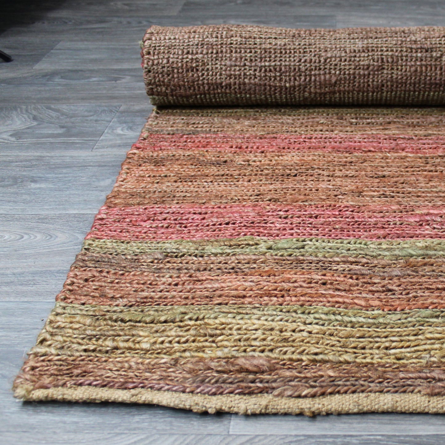 Natural Geo Spontaneous Jute Handwoven Maroon/Orange Striped Area Rug