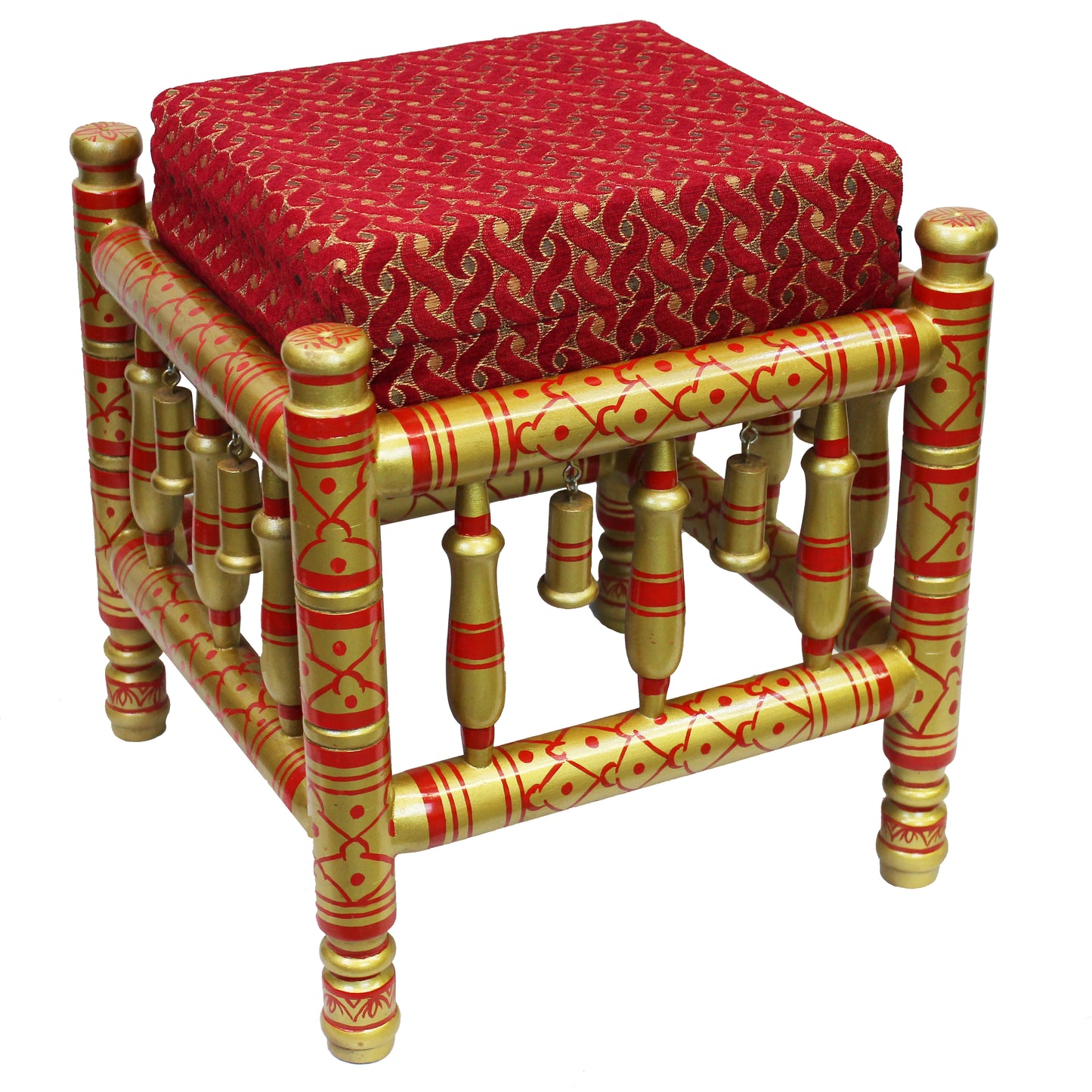 Natural Geo Decorative Red/Gold Rosewood Cushioned Accent Stool