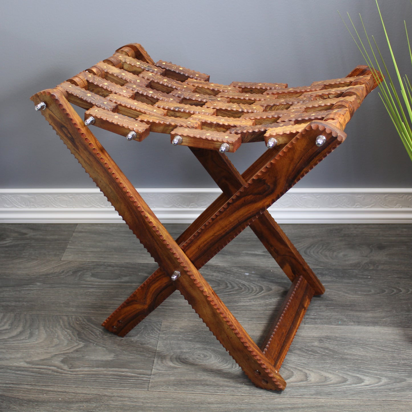 Natural Geo Rosewood Decorative Folding Stool