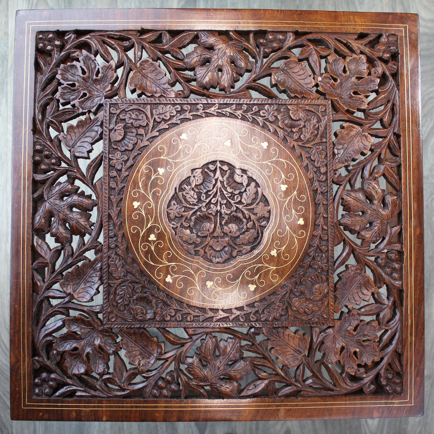 Natural Geo Handcarved Square Rosewood Decorative Accent Table