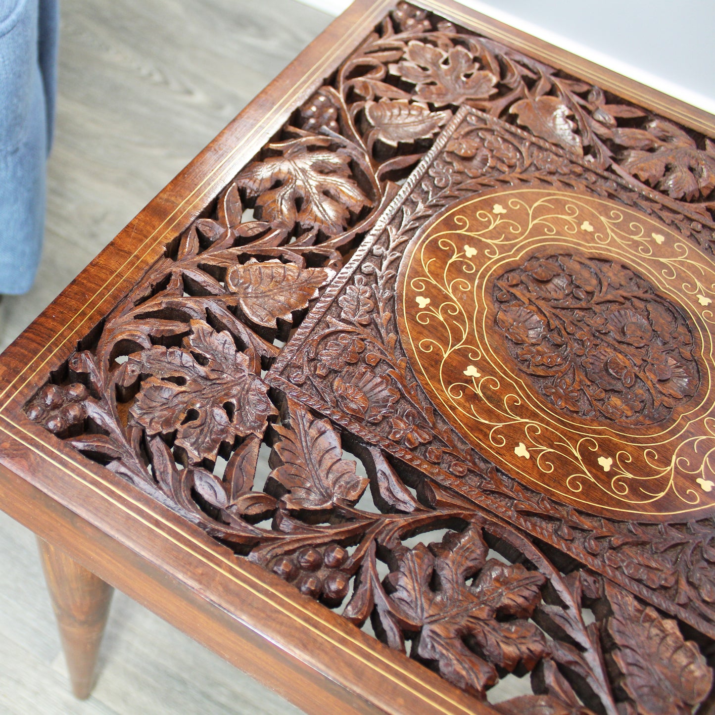 Natural Geo Handcarved Square Rosewood Decorative Accent Table
