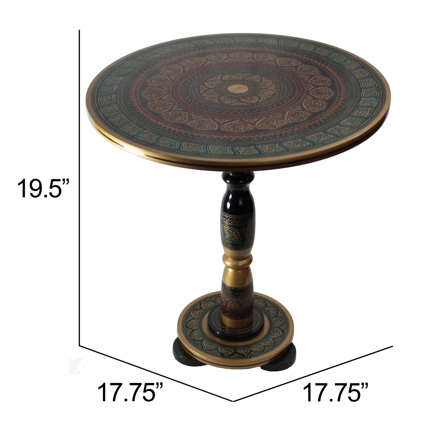 Natural Geo Rosewood Round Wooden 18" Accent Table - Army Green