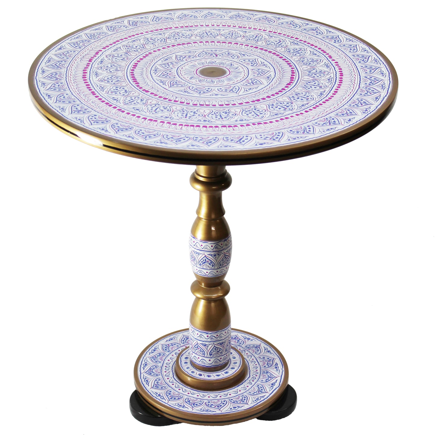 Natural Geo Rosewood Round Wooden 18" Accent Table - White
