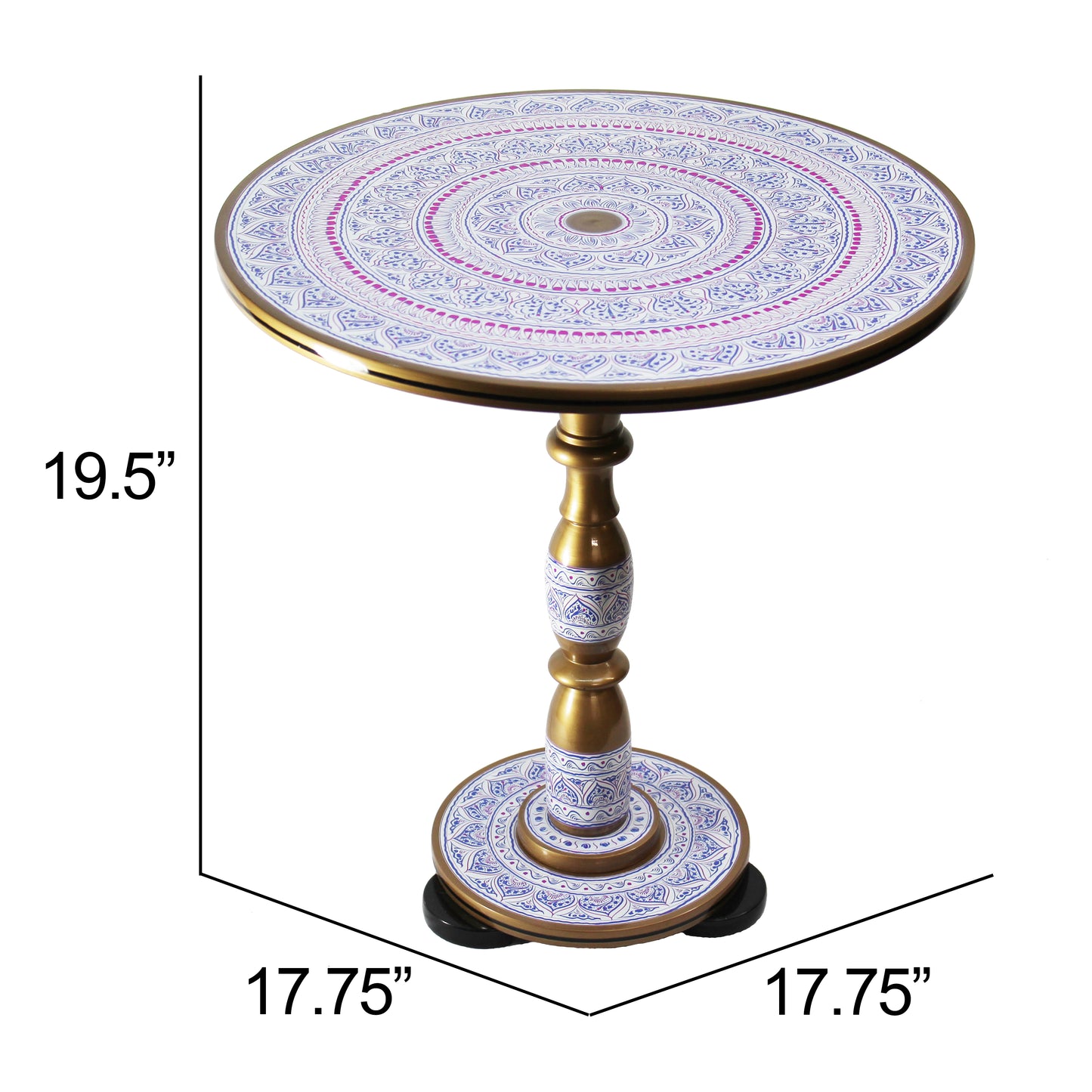Natural Geo Rosewood Round Wooden 18" Accent Table - White