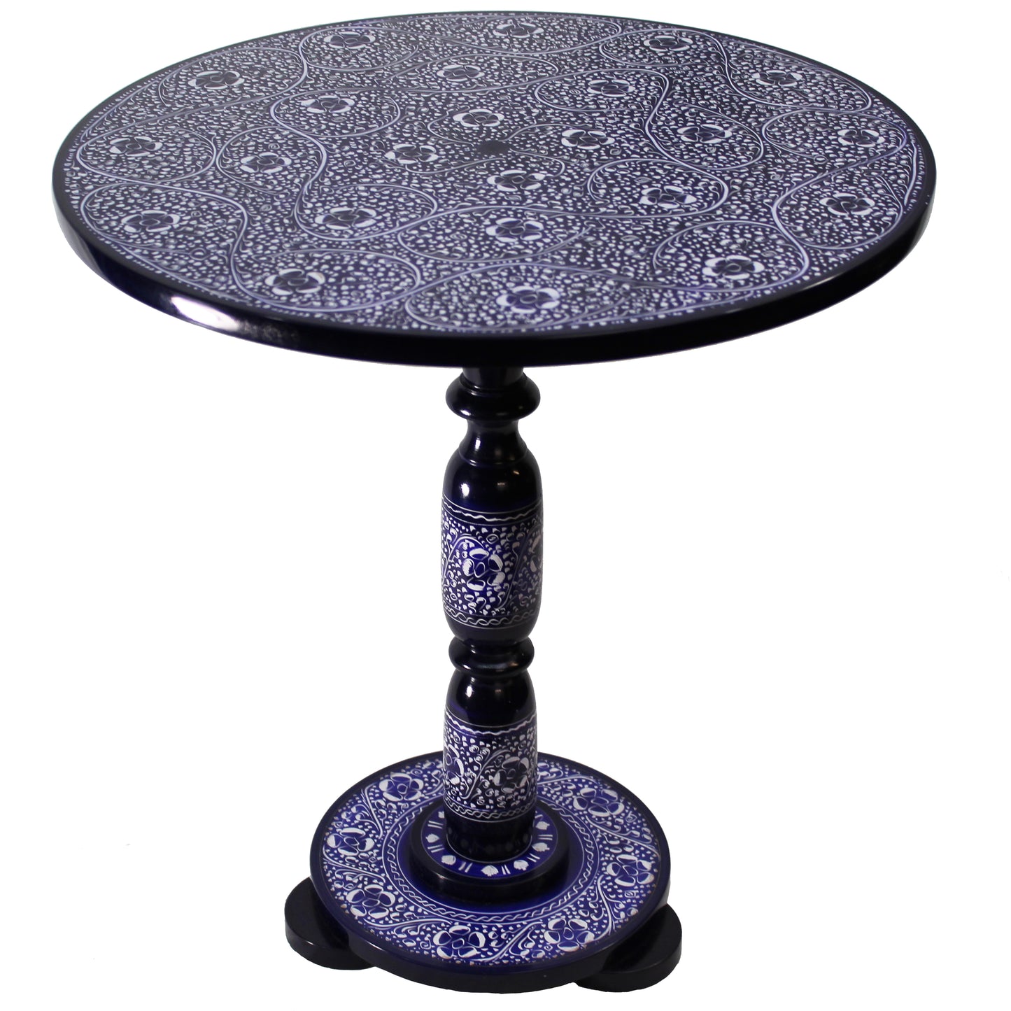Natural Geo Rosewood Round Wooden 18" Accent Table - Navy Blue