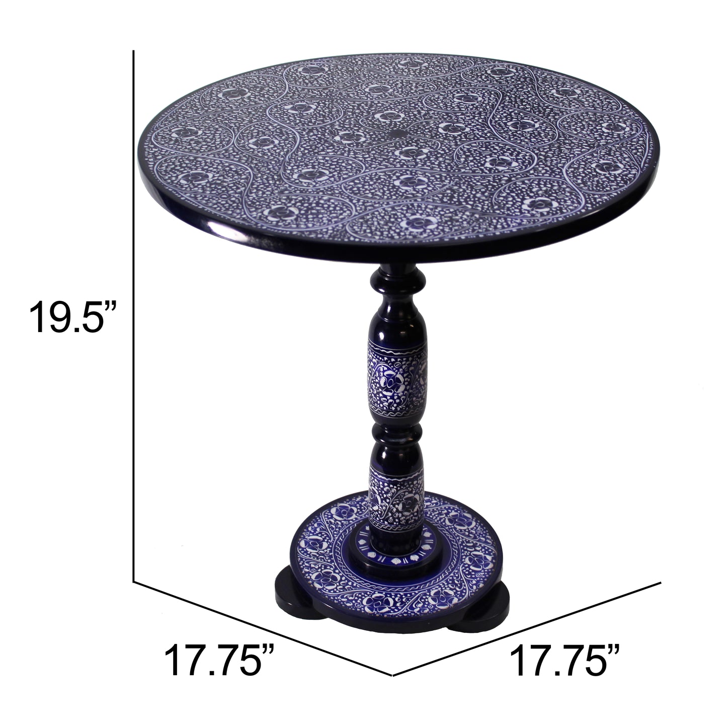 Natural Geo Rosewood Round Wooden 18" Accent Table - Navy Blue