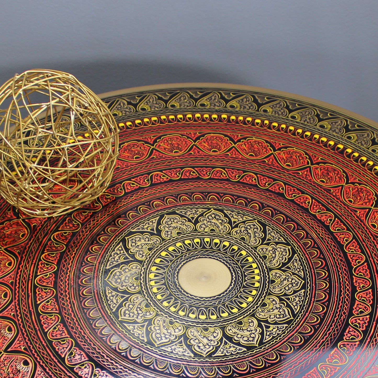 Natural Geo Rosewood Round Wooden 24" Accent Table - Red