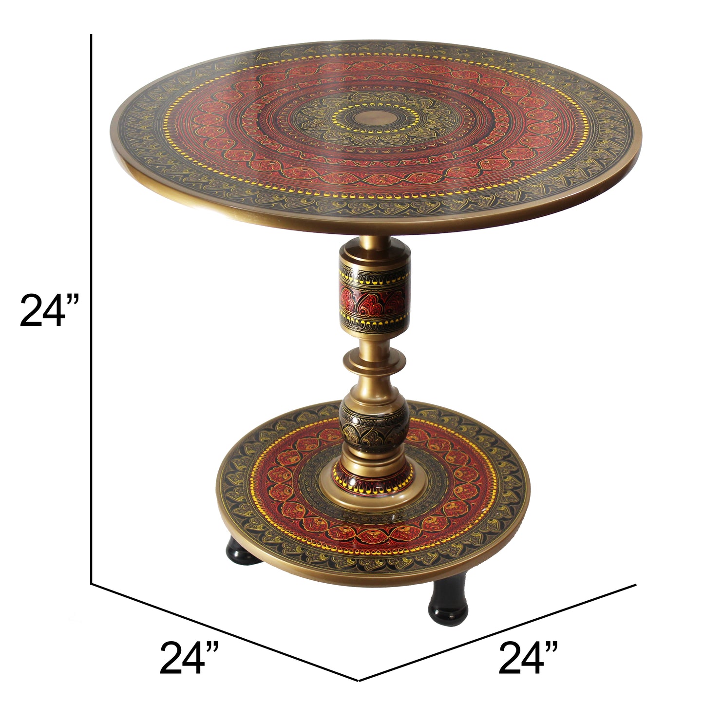 Natural Geo Rosewood Round Wooden 24" Accent Table - Red