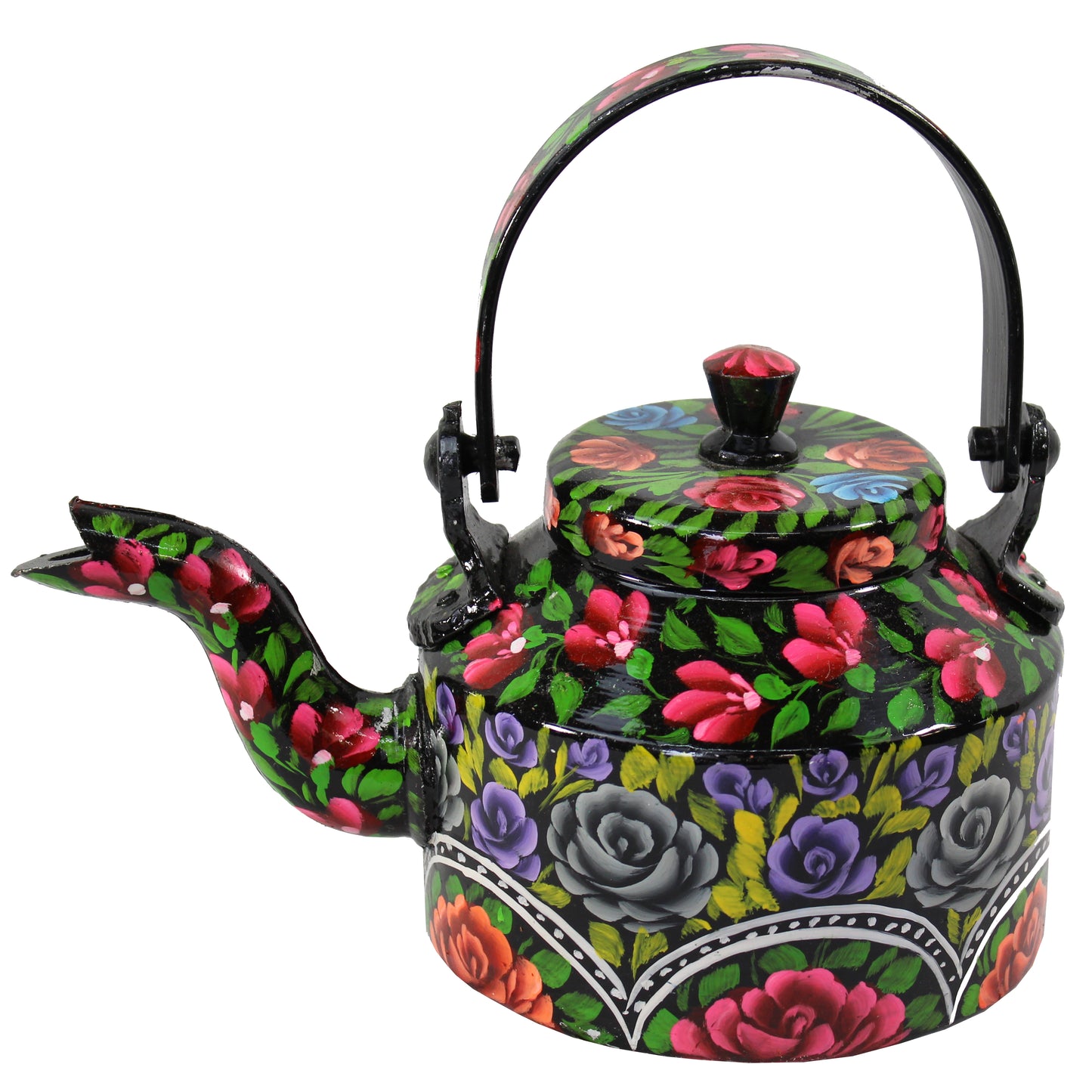 Natural Geo Black Floral 9" Decorative Steel Kettle