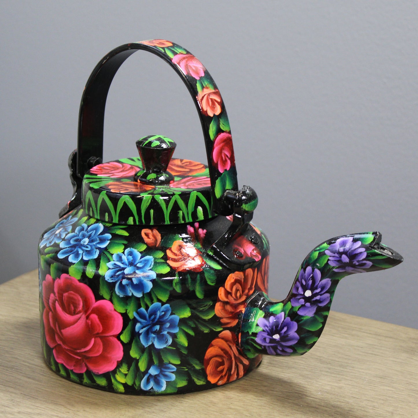 Natural Geo Black Floral 9" Decorative Steel Kettle