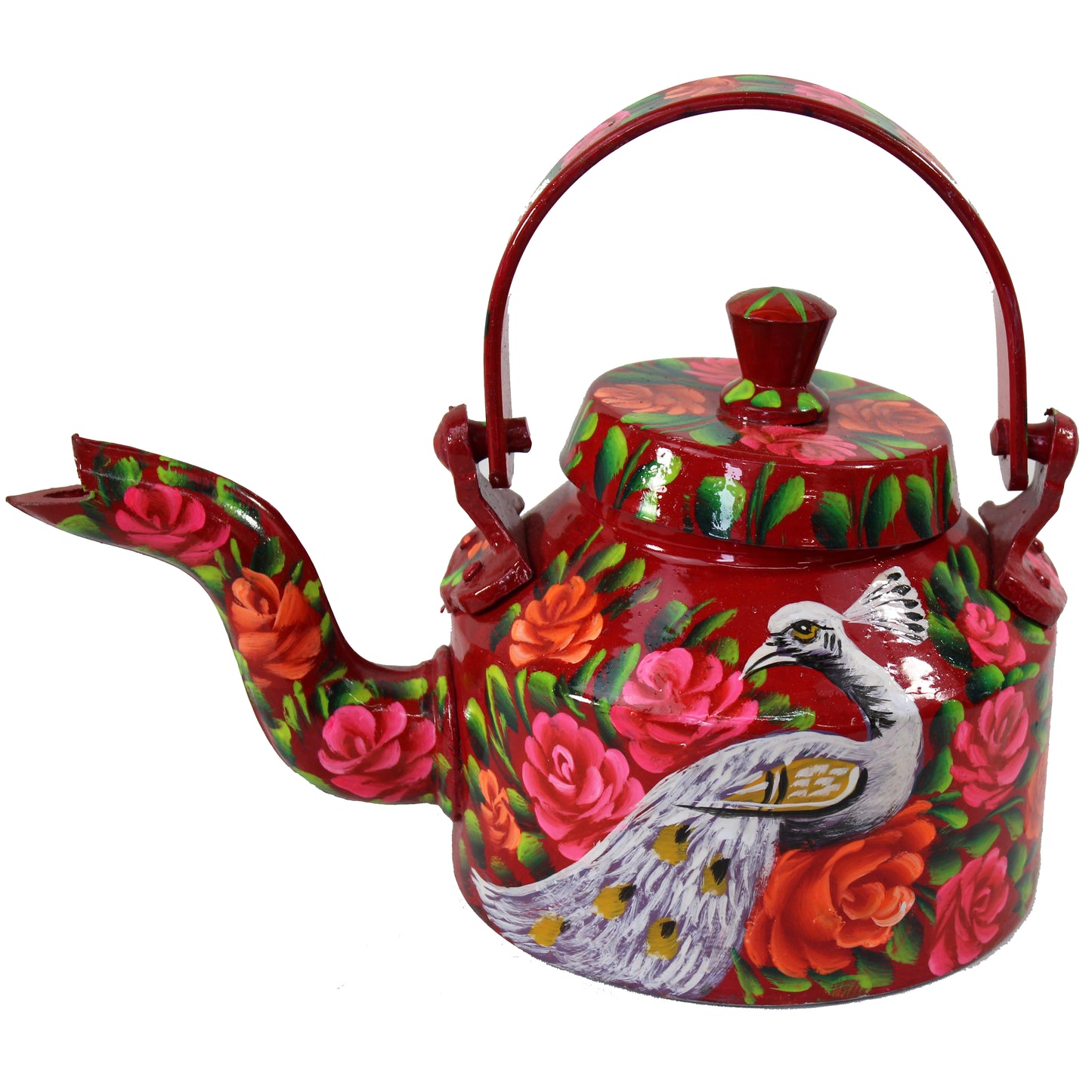 Natural Geo Red Floral 9" Decorative Steel Kettle