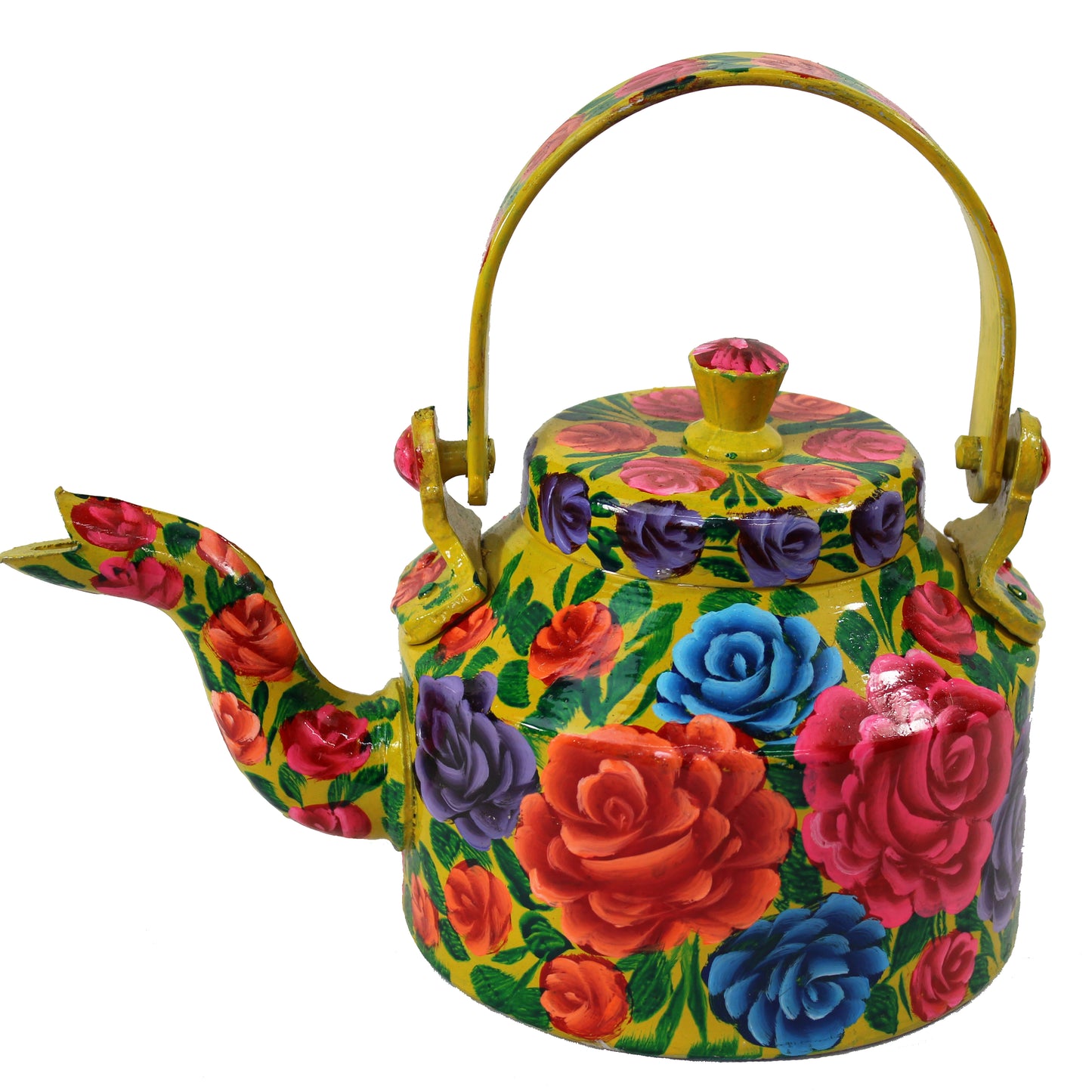 Natural Geo Yellow Floral 9" Decorative Steel Kettle