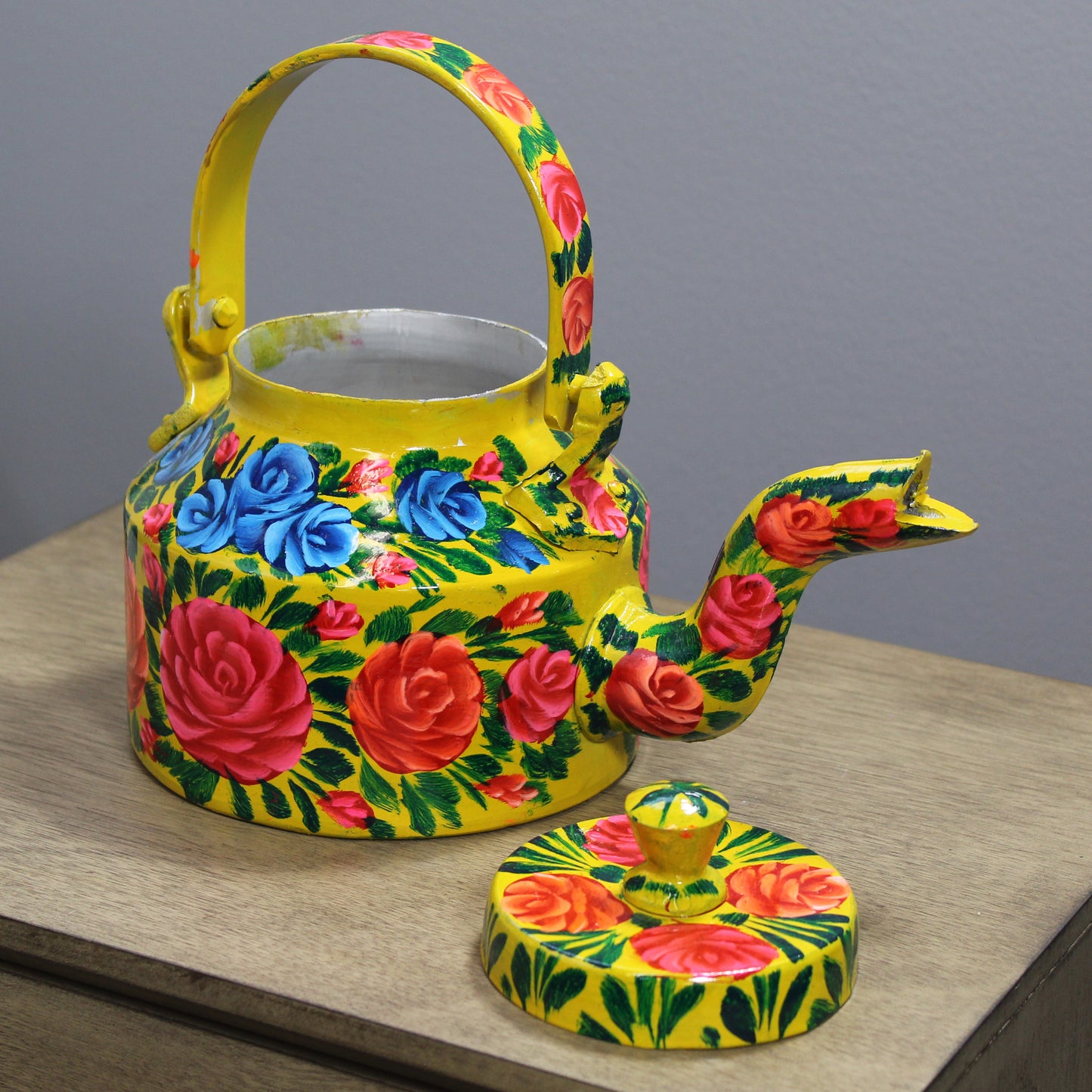 Natural Geo Yellow Floral 9" Decorative Steel Kettle