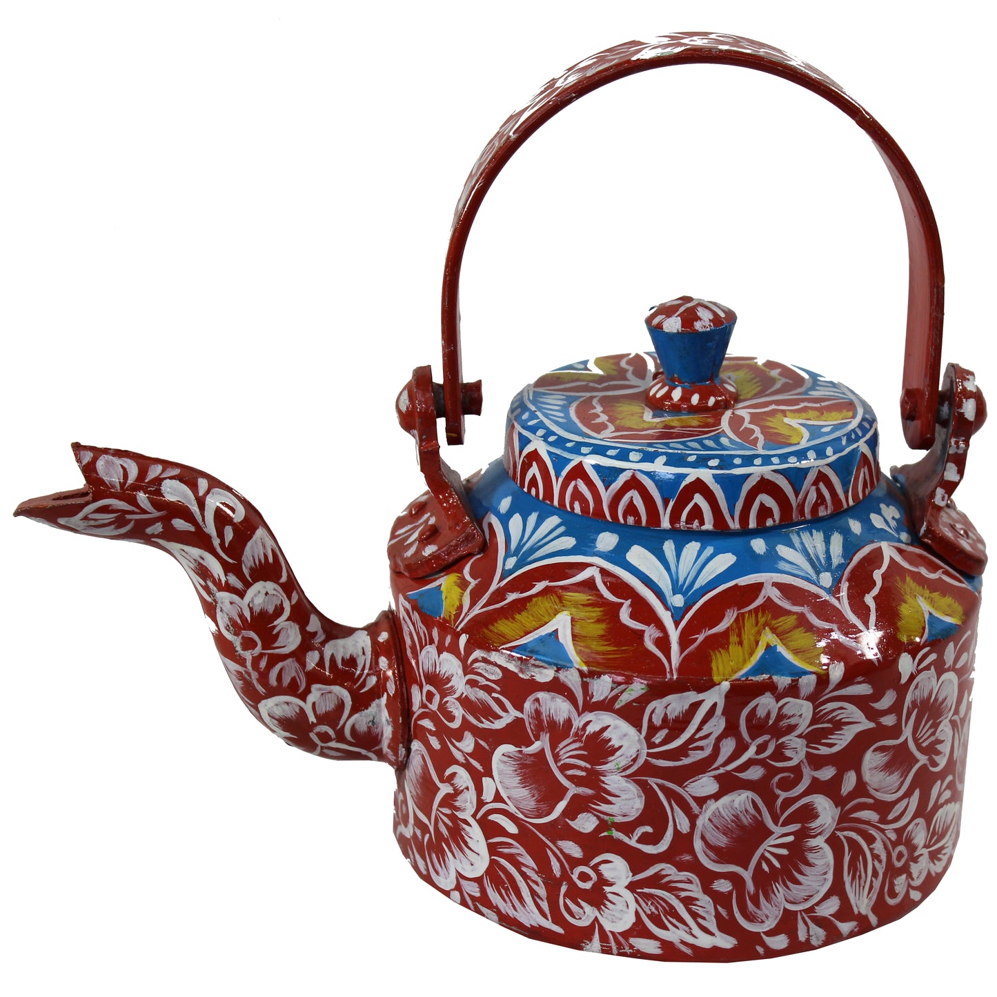 Natural Geo Red Floral 10" Decorative Steel Kettle