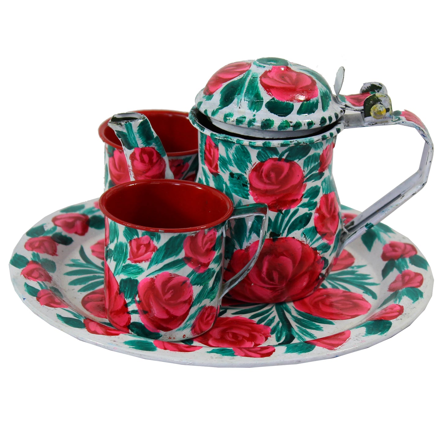 Natural Geo White Floral 4 Piece Decorative Steel Tea Set