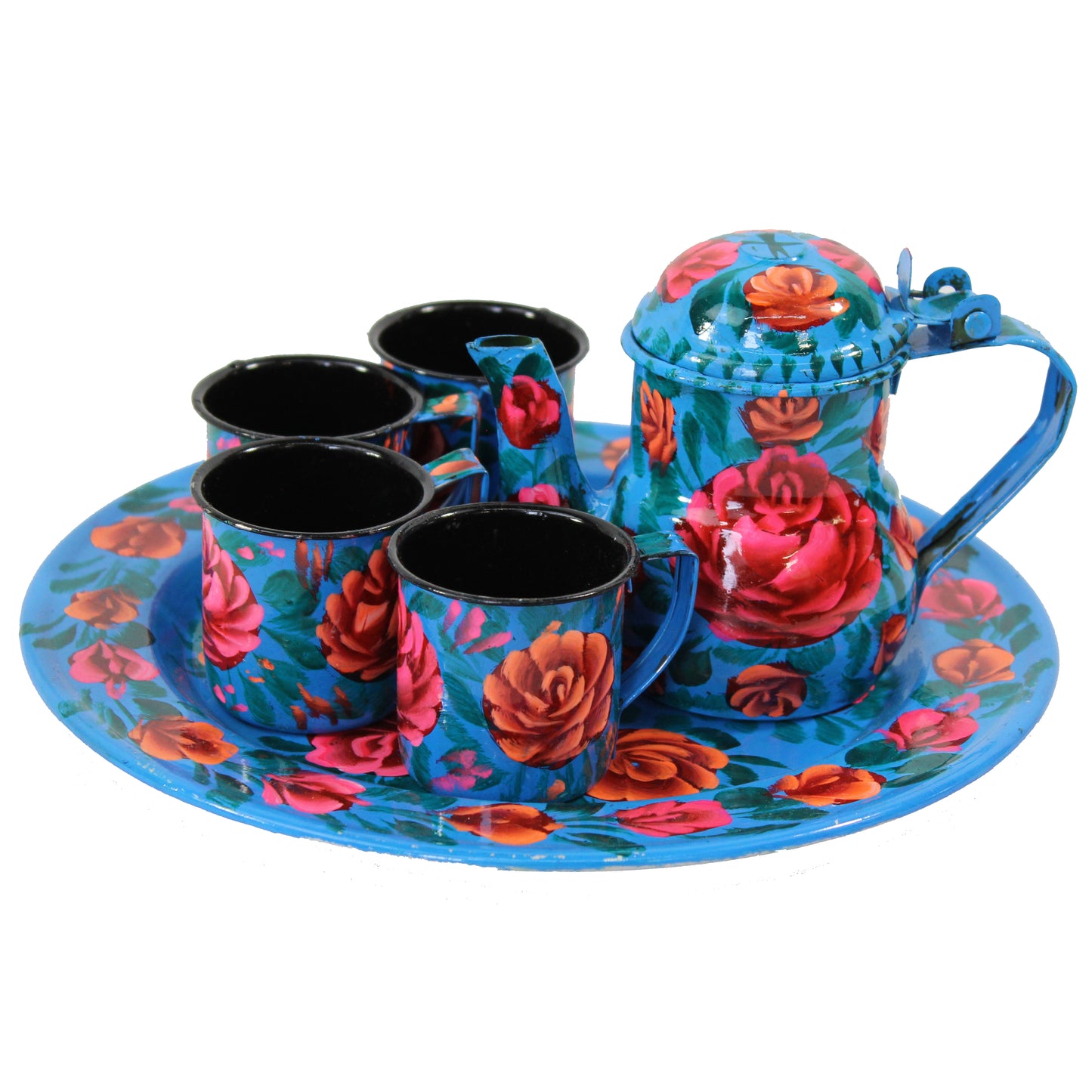 Natural Geo Light Blue Floral 6 Piece Decorative Steel Tea Set