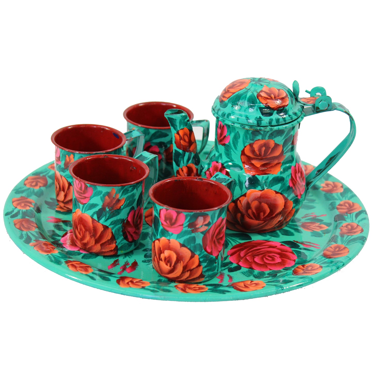 Natural Geo Turquoise Floral 6 Piece Decorative Steel Tea Set