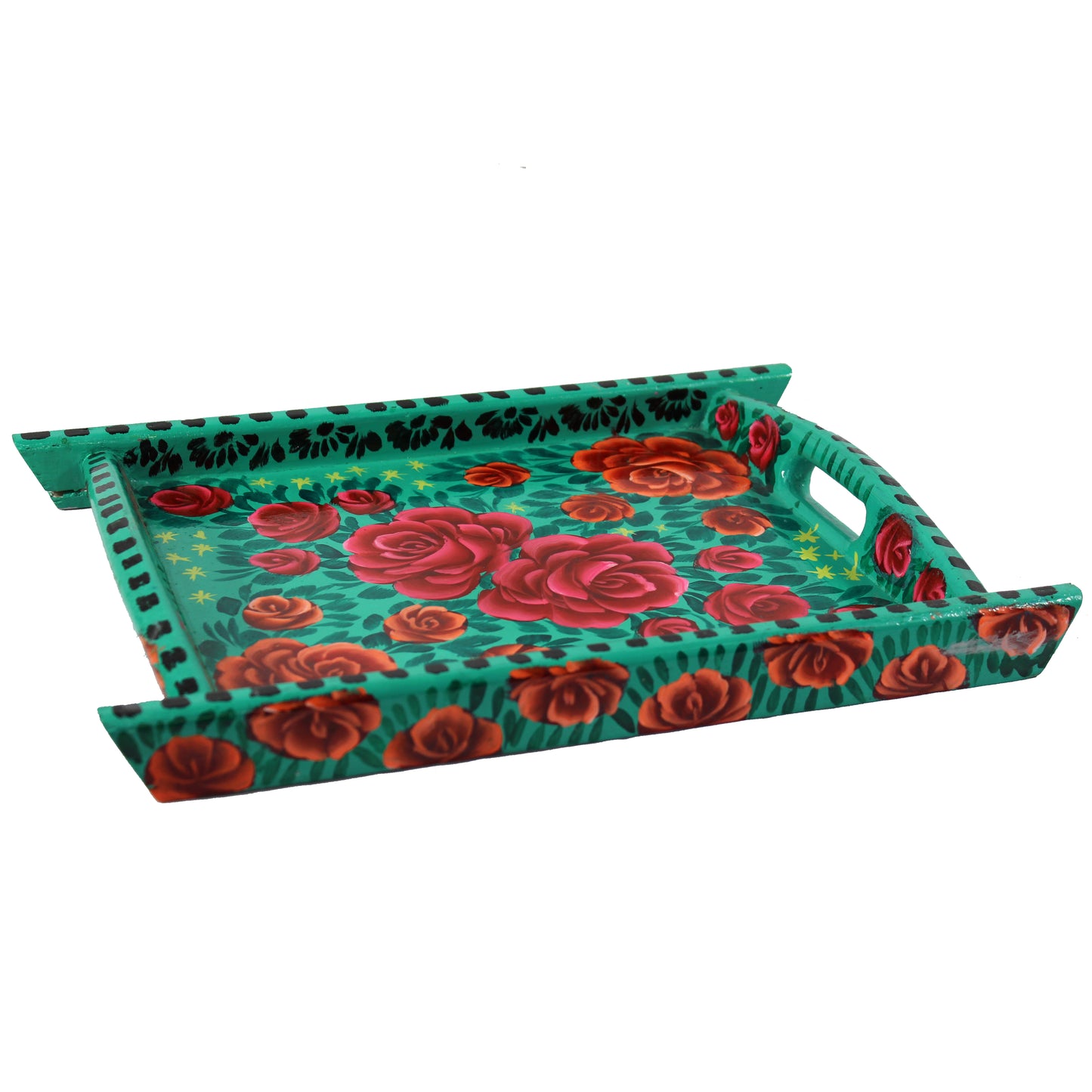 Natural Geo Turquoise Floral Rosewood Serving Tray