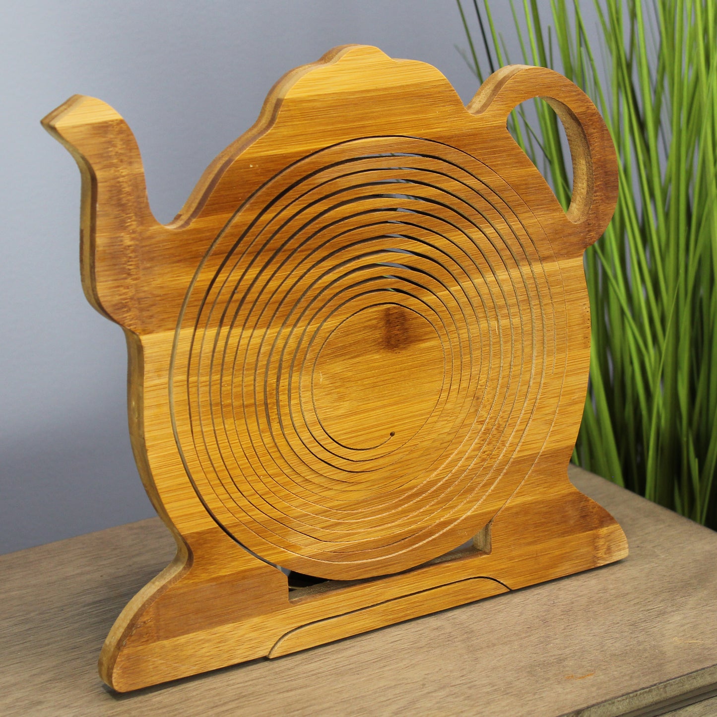 Natural Geo Handcarved Wooden Teapot Collapsible Fruit Basket