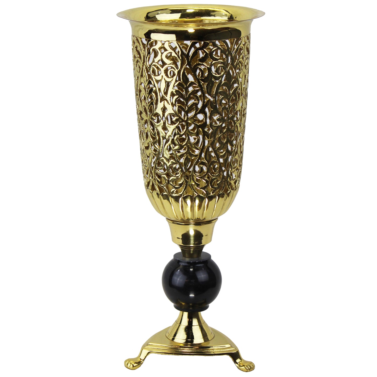 Natural Geo Brass & Black Marble 14" Candle Lantern Vase