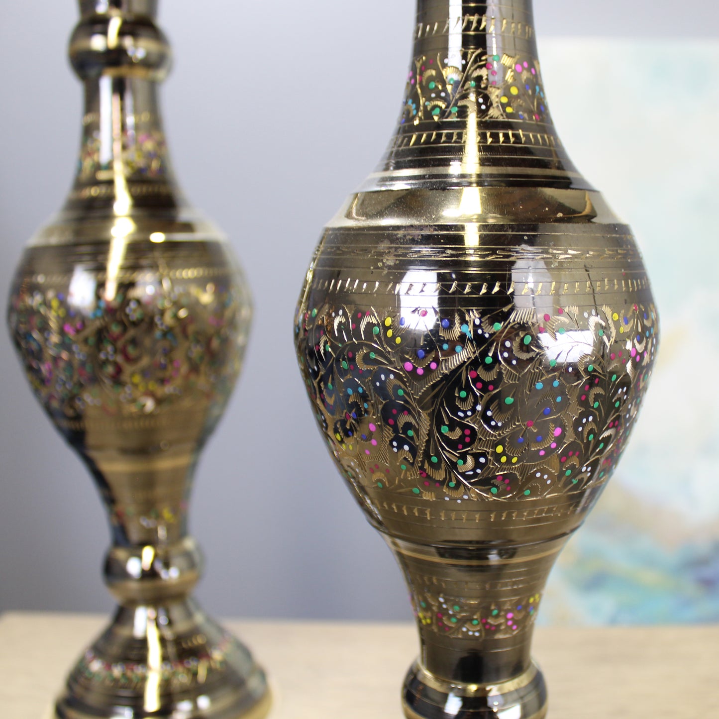 Natural Geo Decorative Brass 14" Multicolored Table Vase - Set of 2
