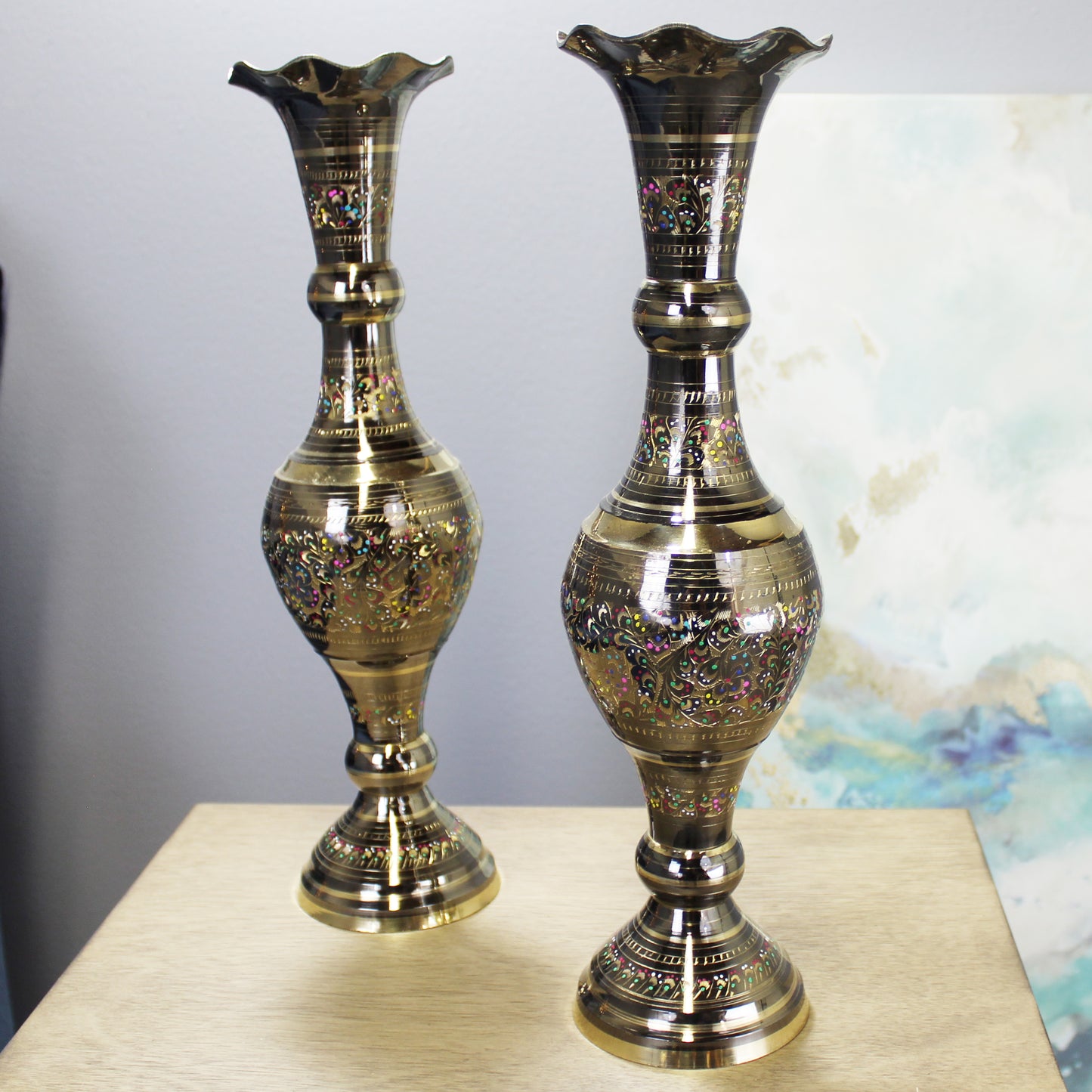 Natural Geo Decorative Brass 14" Multicolored Table Vase - Set of 2