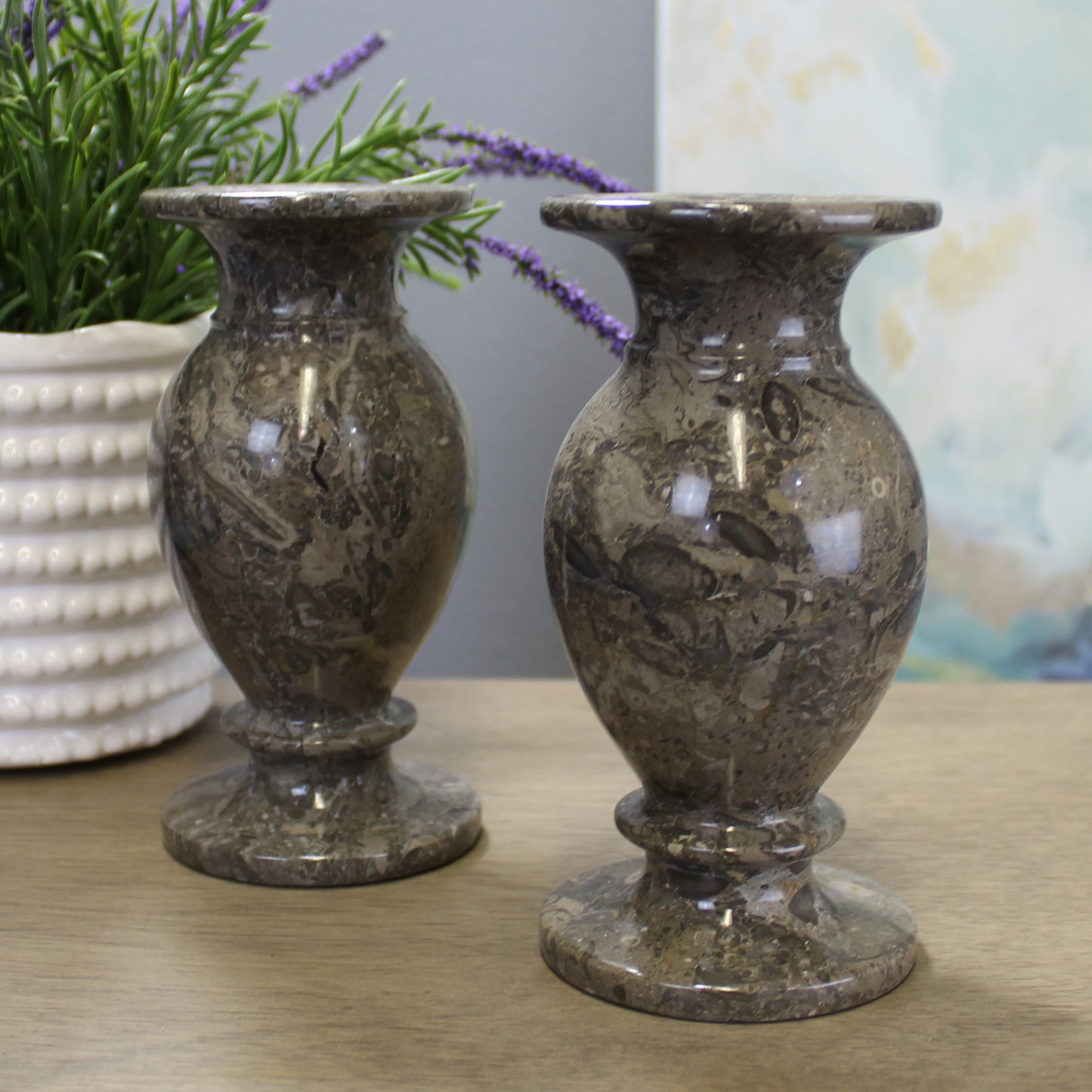 Natural Geo Decorative Marble Gray 6" Table Vase - Set of 2