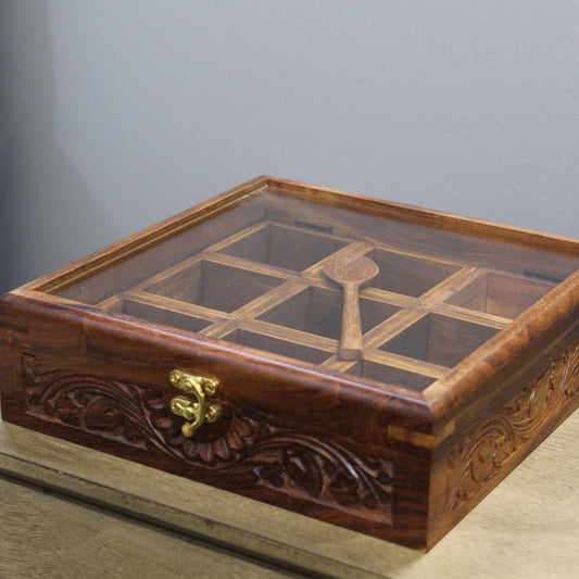 Natural Geo Rosewood Spice Organizer Box