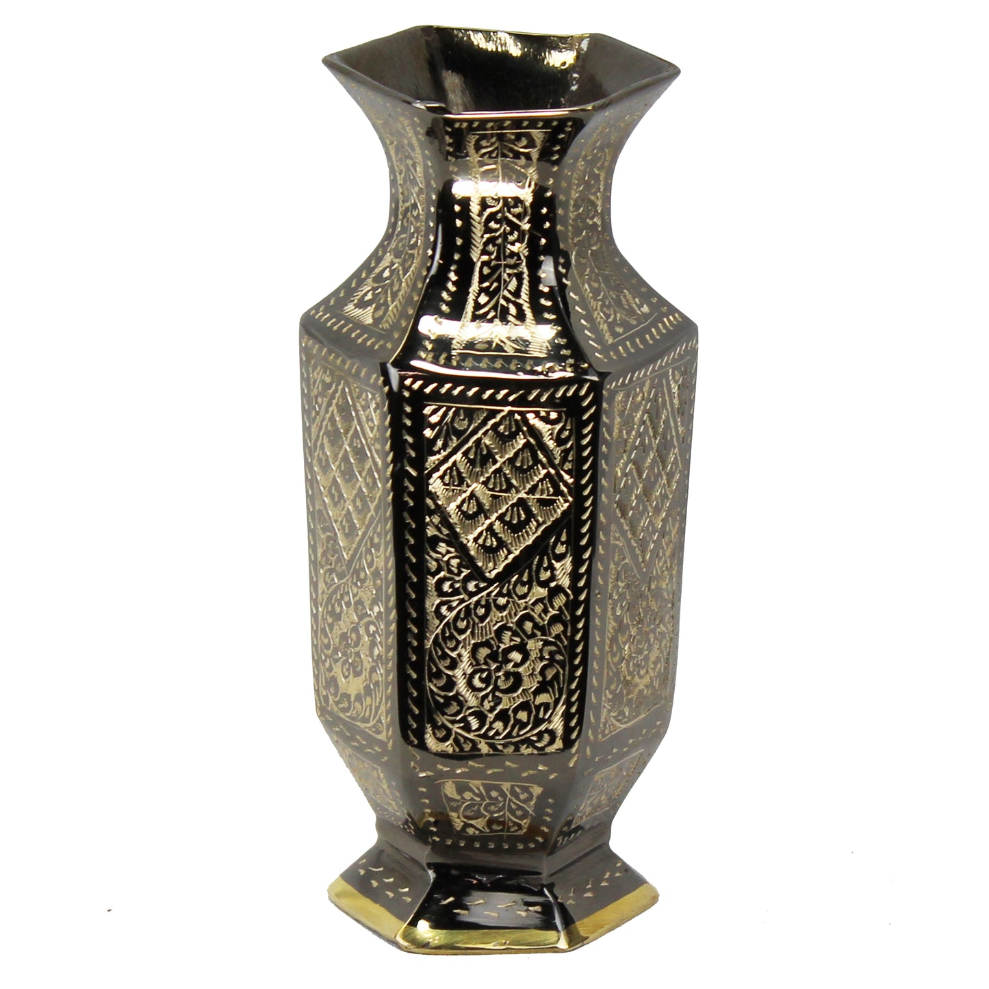 Natural Geo Brass Abstract Hexagonal 8" Bottle Vase