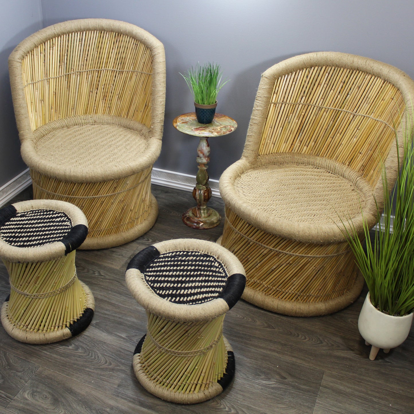 Natural Geo Handwoven Jute Decorative Large Chair - Set of 2