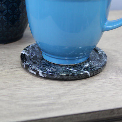 Natural Geo Black/White Decorative Round Marble Drink Coaster (Set of 6)