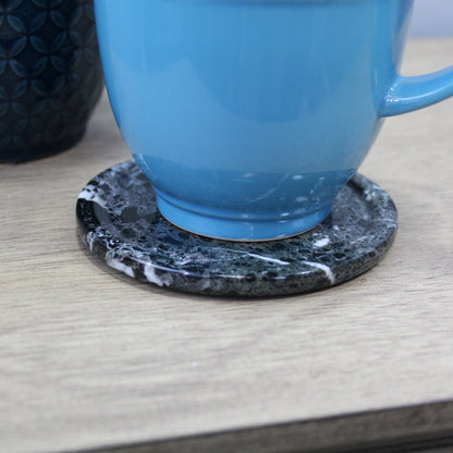 Natural Geo Black/White Decorative Round Marble Drink Coaster (Set of 6)