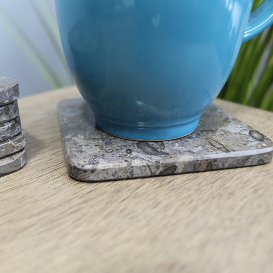 Natural Geo Gray Square Marble Drink Coaster (Set of 6)