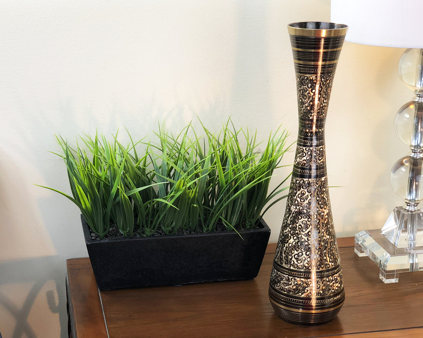 Natural Geo Brass Floral Black/Gold Table Vase