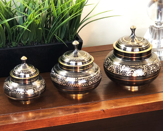 Natural Geo 6 Piece Brass Pot Decor Set