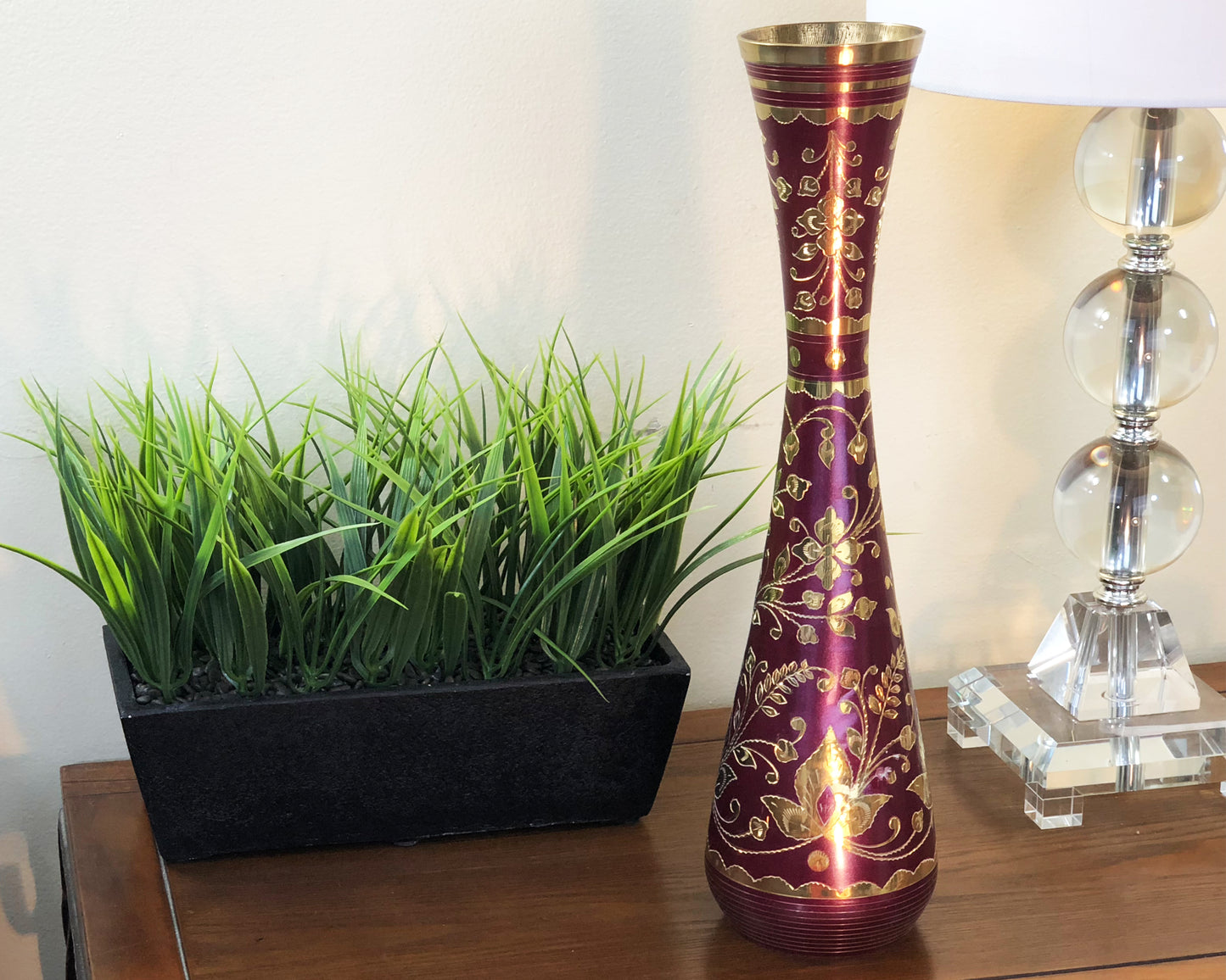 Natural Geo Brass Floral Red/Gold Table Vase