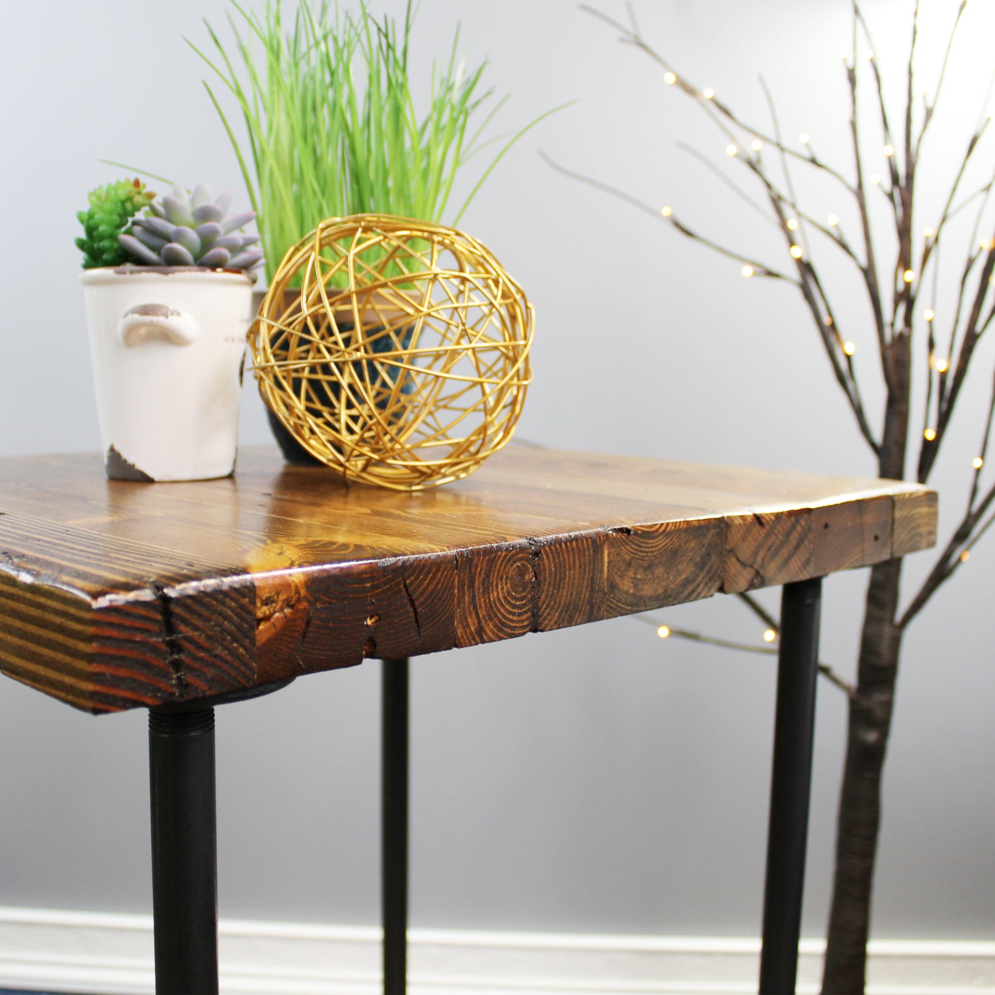 Natural Geo Dublin Rustic Pipe Wooden End Table