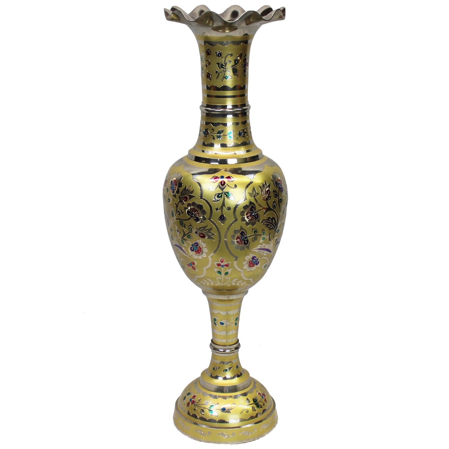 Natural Geo Decorative Brass 30" Yellow/Gold Floral Floor Vase