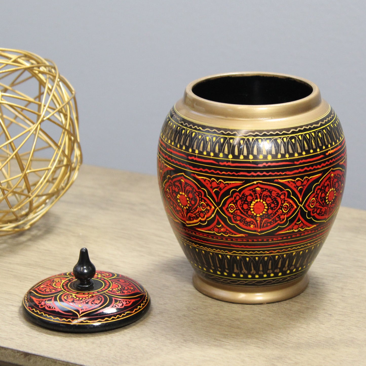 Natural Geo Red/Gold 7" Rosewood Jar