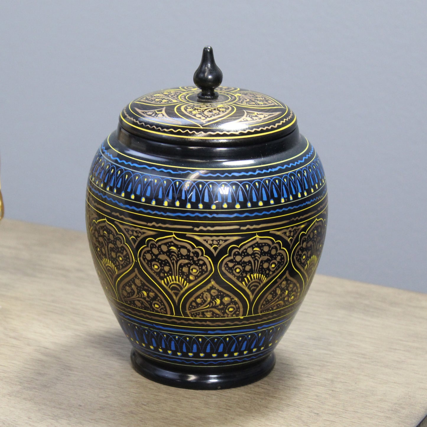 Natural Geo Blue/Gold 7" Rosewood Jar