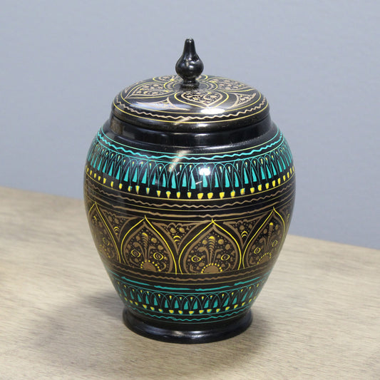 Natural Geo Turquoise/Gold 7" Rosewood Jar