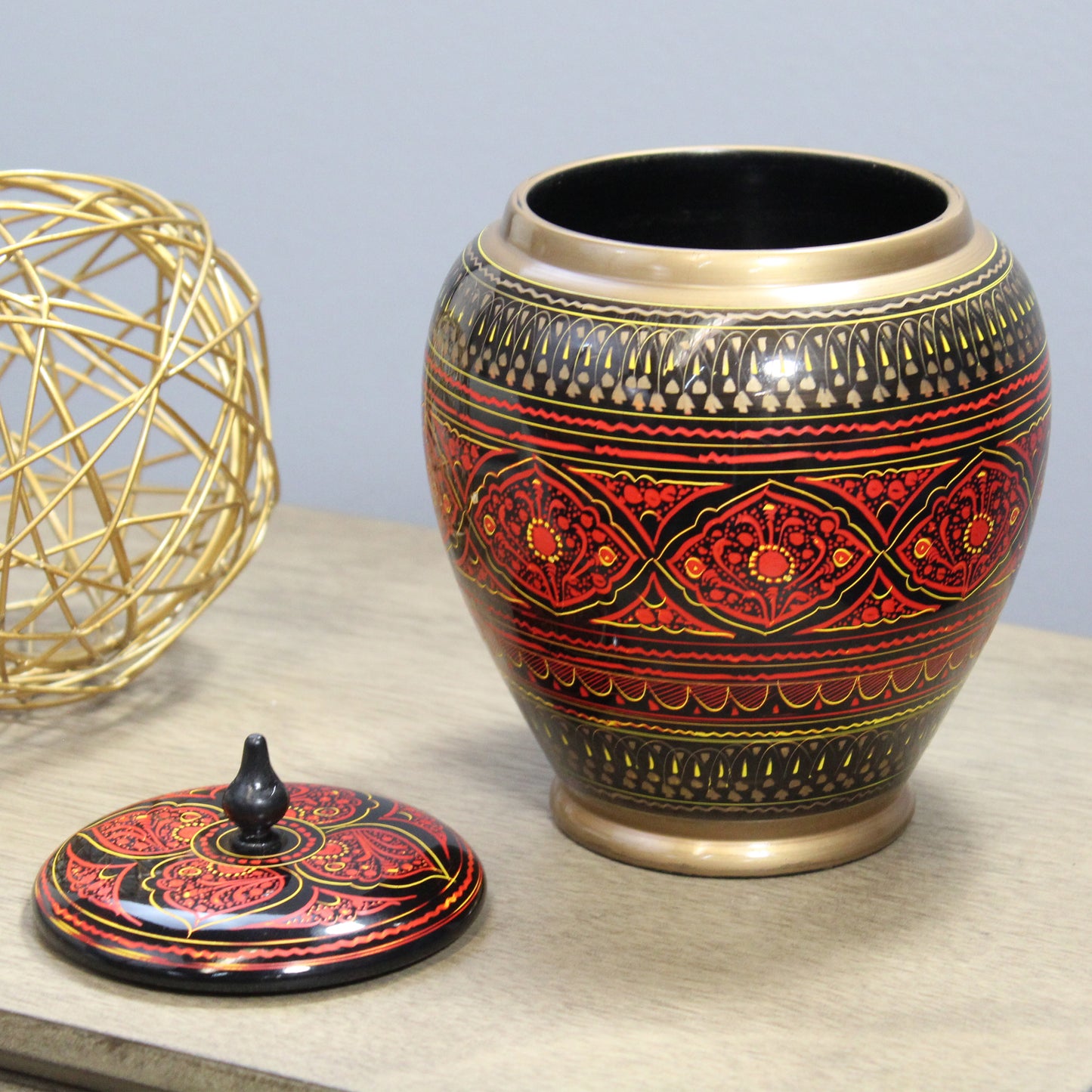 Natural Geo Red/Gold 8" Rosewood Jar