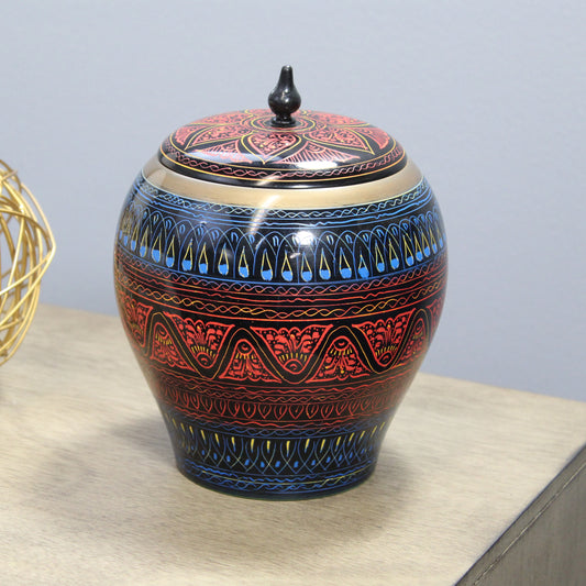 Natural Geo Blue/Red 8" Rosewood Jar