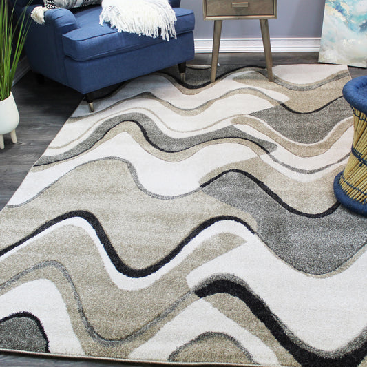 Natural Geo Jasmine Modern Wavy Abstract Ivory/Gray Area Rug