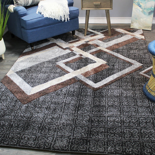 Natural Geo Jasmine Modern Diamond Abstract Black/Brown Area Rug