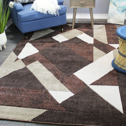 Natural Geo Jasmine Modern Geometric Abstract Chocolate/Brown Area Rug