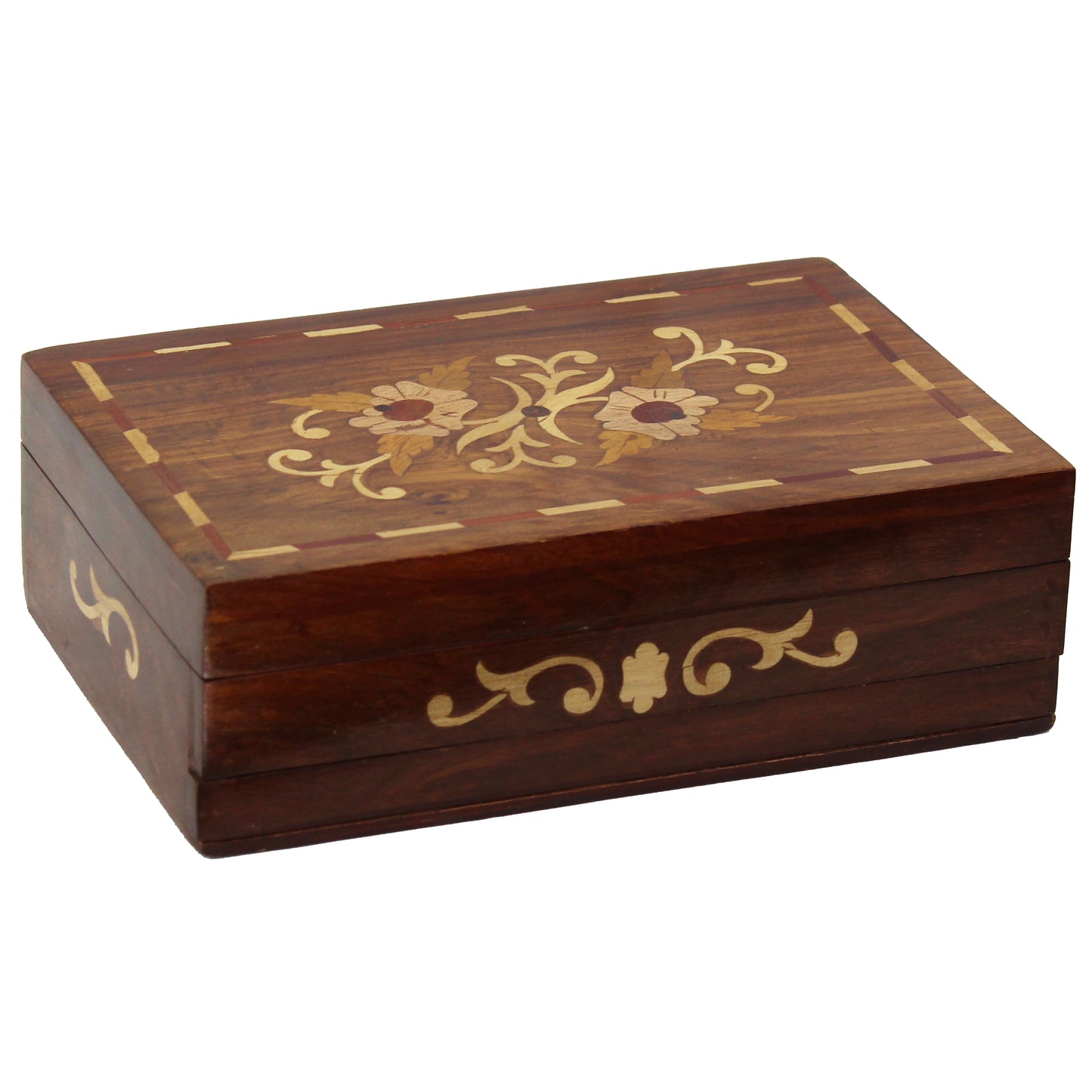 Natural Geo Handmade Rosewood Floral Wooden Decorative Box