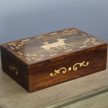 Natural Geo Handmade Rosewood Deer Wooden Jewelry Box